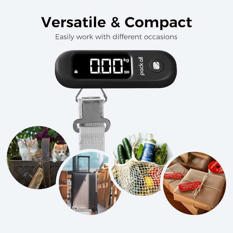 pack all 110 Lbs Luggage Scale, Digital Handheld Baggage Scale, Travel Suitcase Weight Scale with LCD Display, Battery Included, Black - Image 5